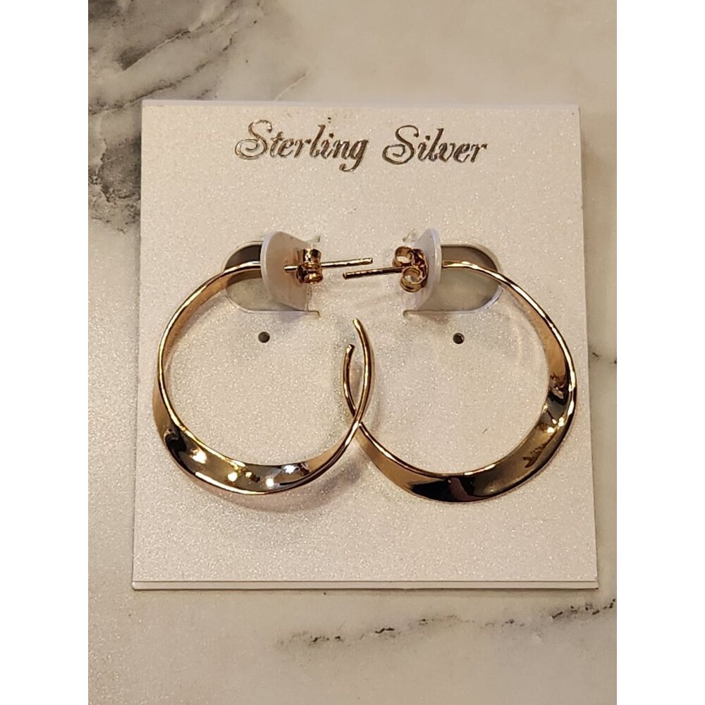 Gold-Tone Sterling Silver Twisted Hoop Earrings With Stud Back Closure